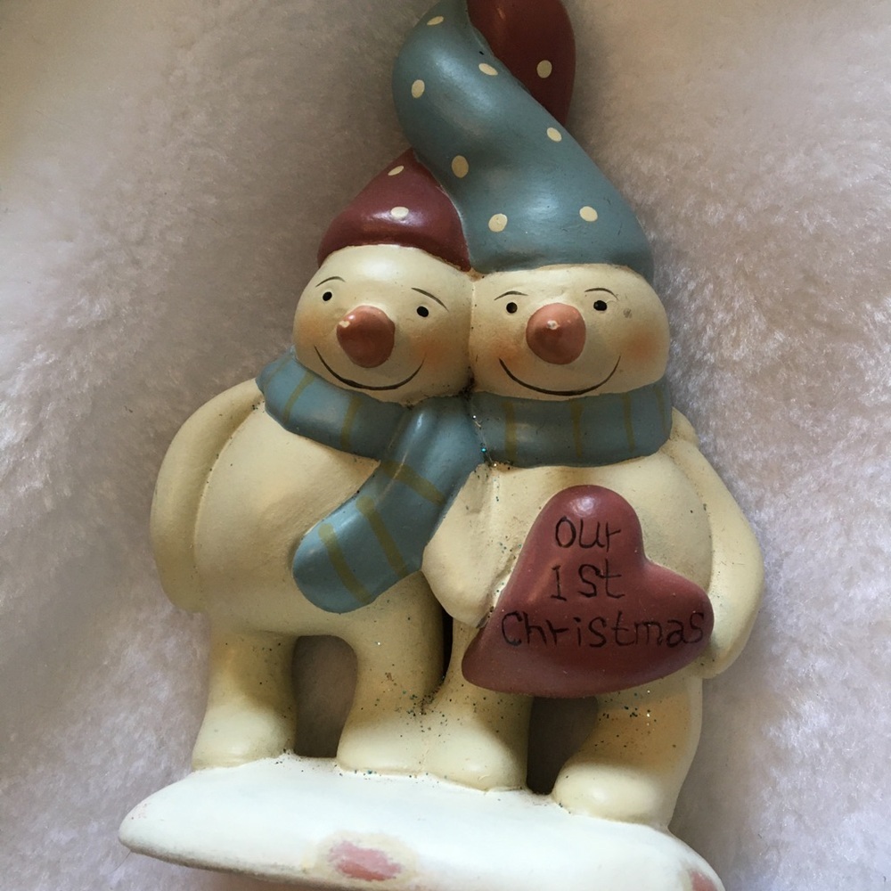 Charming Snowman Couple Ornament - Cream and Blue